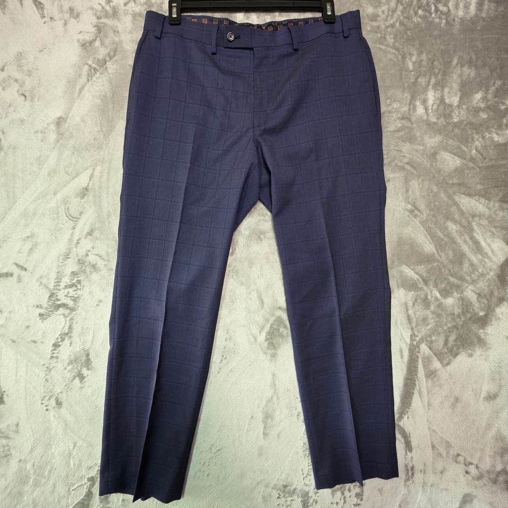 Lauren Ralph Lauren Mens Navy Blue Plaid Dress Pants 36W 30L Stretch Trousers